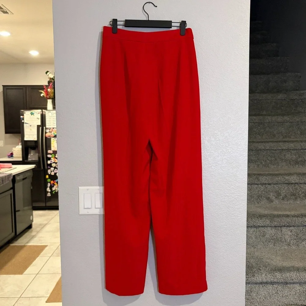 Commense‎ Red High Waisted Wide Leg Pleated Trousers Dress Pants MEDIUM